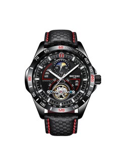 Generic BOYZHE mechanical watch multi-function automatic mechanical watch stainless steel mens watch sports waterproof mens watchBlack Shell Black Face Black Leather Belt Black Shell Black Face Black Leather Belt 