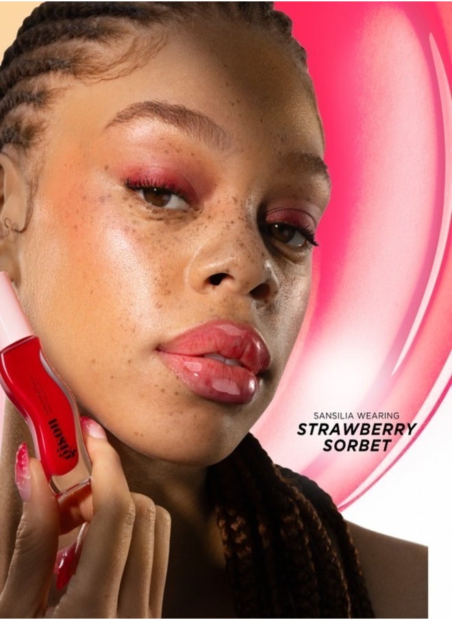 Gisou GISOU Honey Infused Lip Oil Strawberry Sorbet - Sheer Pinky Red, Hydrating & Nourishing Lip Treatment (0.27 oz / 8 ml)  - Image 3