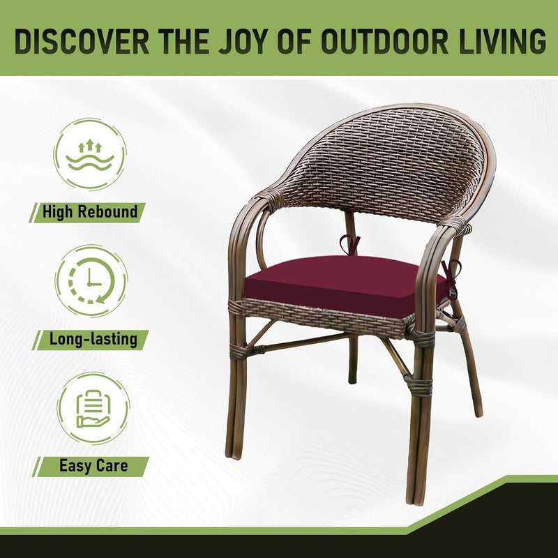 Basic Beyond Outdoor Chair Cushions for Patio Furniture, Waterproof Outdoor Cushions, Round Corner Patio Chair Cushions Set of 4 with Ties, 17"x16"x2", Burgundy - Image 5