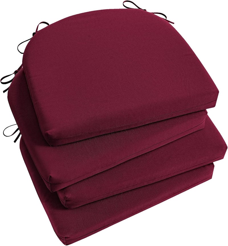 Basic Beyond Outdoor Chair Cushions for Patio Furniture, Waterproof Outdoor Cushions, Round Corner Patio Chair Cushions Set of 4 with Ties, 17"x16"x2", Burgundy - Image 1