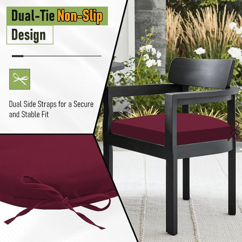 Basic Beyond Outdoor Chair Cushions for Patio Furniture, Waterproof Outdoor Cushions, Round Corner Patio Chair Cushions Set of 4 with Ties, 17"x16"x2", Burgundy - Image 4