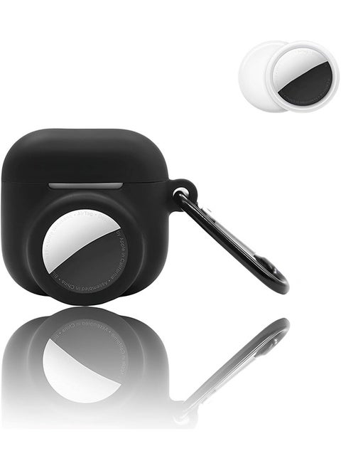 AirPod 4 and AirTag 2 in 1 Silicone Case,Shockproof Protective Case Cover with Keychain for AirPods 4th Generation (Black)