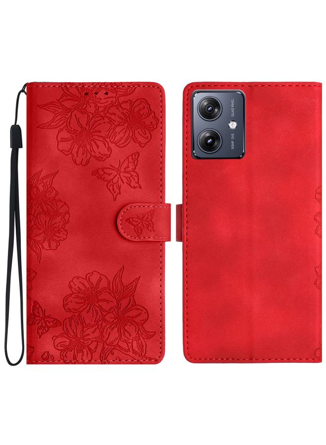 S-TOP Case For Motorola Moto G14 4G Cherry Blossom Butterfly Skin Feel Embossed PU Phone Case - Image 1