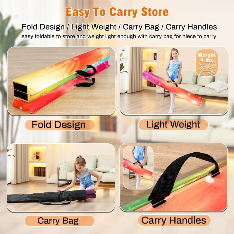 MARFULA 6 FT / 8 FT / 9 FT Folding Gymnastics Beam Foam Balance Floor Beam - Extra Firm - Suede Cover - Anti Slip Bottom with Carry Bag for Kids/Adults Home Use - Image 5