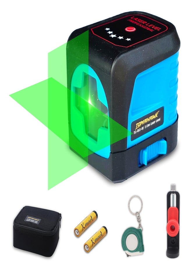 TOMAHAWK® TLL 02 - Compact 2 Green Line Laser Level - 98ft Green Cross Self-Levelling Laser Line for Construction with Vertical and Horizontal Base Along with Adjustable Brightness - Image 1