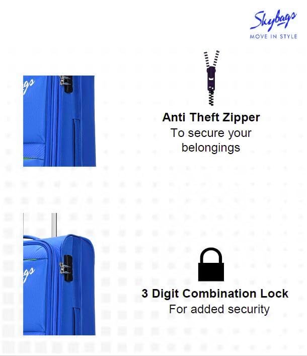 Skybags سكايباجز تشارم 8W حقيبة تروولي صلبة من البولي كاربونات مع سحاب مضاد للسرقة وقفل بثلاثة أرقام، عجلات مزدوجة 360°، ضمان 5 سنوات (أزرق، M) - Image 4