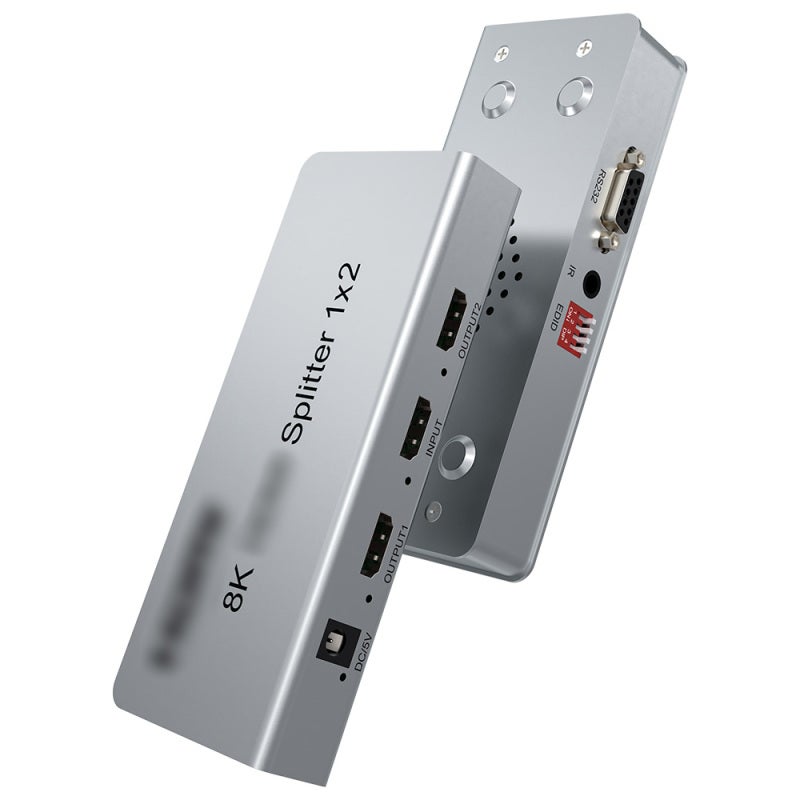 HDMI Switcher: 1 In 2 Out Silver - Anti-static & Surge Protection 8K/60Hz High-Clear Transmission Multi-device Compatibility for Home Theater Gaming Office Multi-scene Use - Image 1