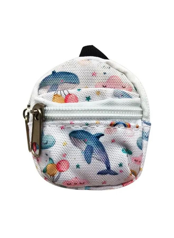 White Doll House Mini School Backpack Double Zipper Durable Textile Rainbow Clouds Design - Image 1
