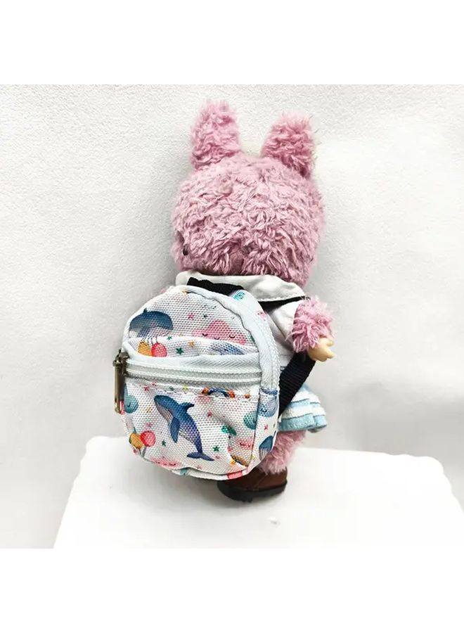 White Doll House Mini School Backpack Double Zipper Durable Textile Rainbow Clouds Design - Image 5