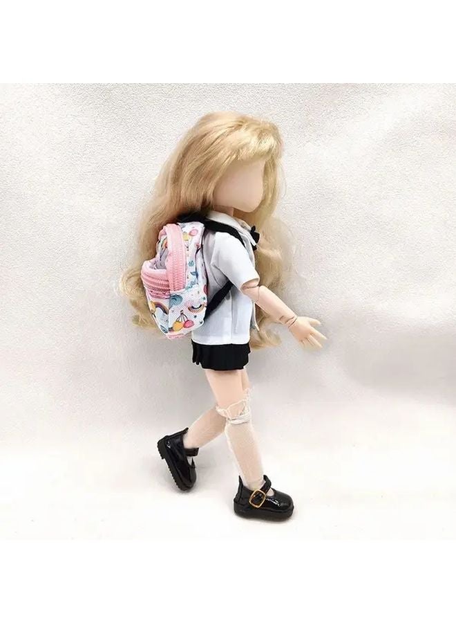 White Doll House Mini School Backpack Double Zipper Durable Textile Rainbow Clouds Design - Image 4