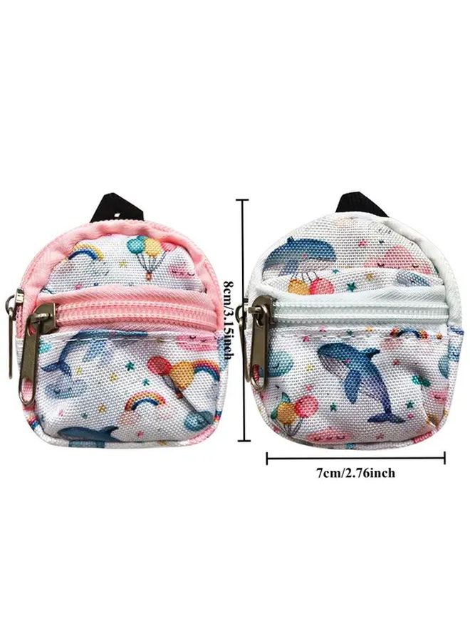 White Doll House Mini School Backpack Double Zipper Durable Textile Rainbow Clouds Design - Image 3