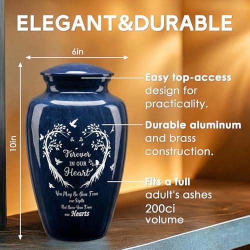 Emvency Handcrafted Urn for Human Ashes Large Decorative Cremation Urns Memorial Funeral Urn for Men Women Adults with HeartShaped Tree Marble Finish Metal Alloy 10 H x 6 W - Image 3