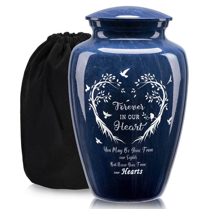 Emvency Handcrafted Urn for Human Ashes Large Decorative Cremation Urns Memorial Funeral Urn for Men Women Adults with HeartShaped Tree Marble Finish Metal Alloy 10 H x 6 W - Image 2