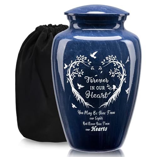 Emvency Handcrafted Urn for Human Ashes Large Decorative Cremation Urns Memorial Funeral Urn for Men Women Adults with HeartShaped Tree Marble Finish Metal Alloy 10 H x 6 W - Image 1