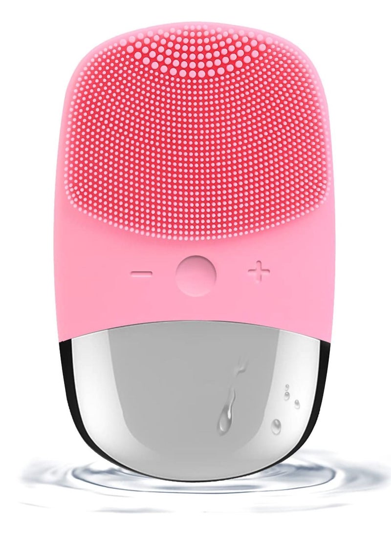 NIBEMINENT Facial Cleansing Brush, Silicone Face Scrubber, IPX7 Waterproof, Pink - Image 1