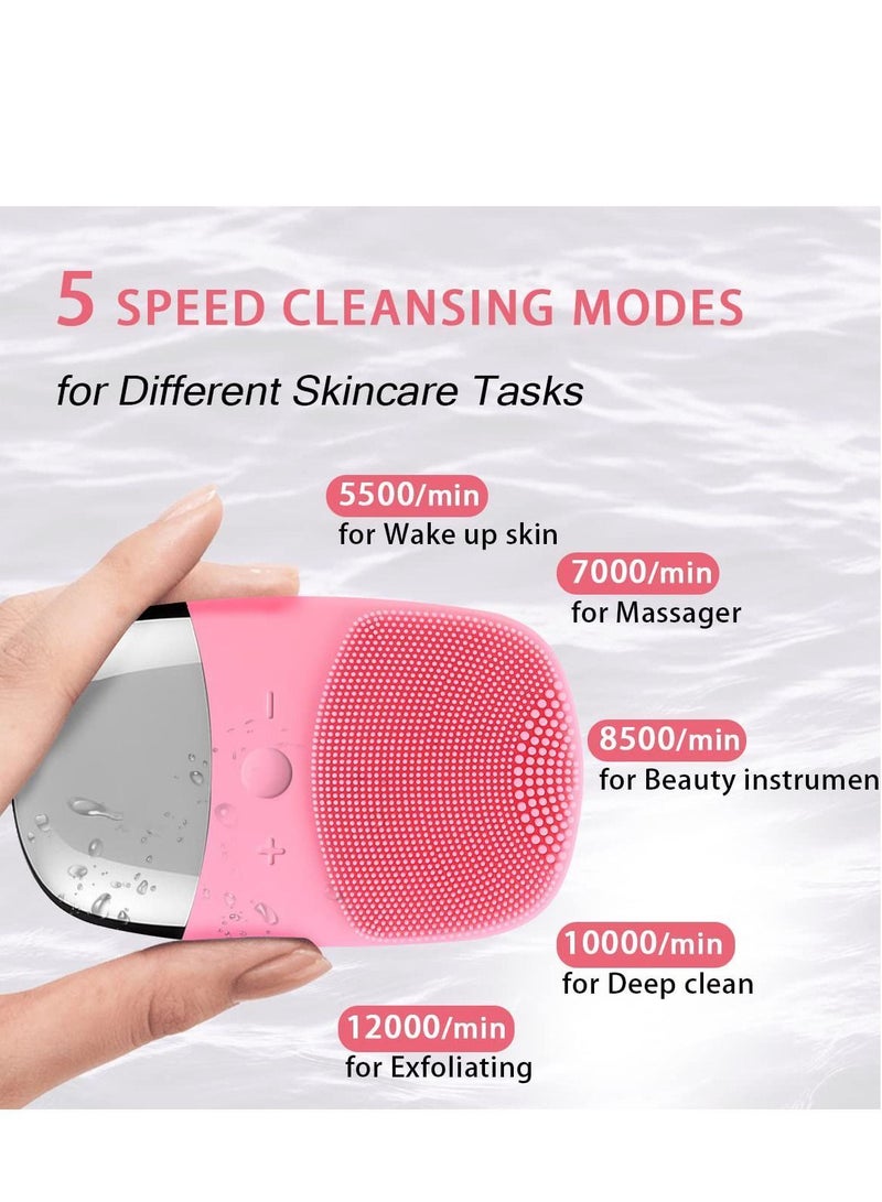 NIBEMINENT Facial Cleansing Brush, Silicone Face Scrubber, IPX7 Waterproof, Pink - Image 4