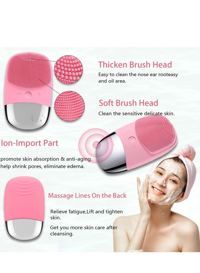 NIBEMINENT Facial Cleansing Brush, Silicone Face Scrubber, IPX7 Waterproof, Pink - Image 3