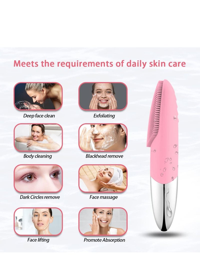 NIBEMINENT Facial Cleansing Brush, Silicone Face Scrubber, IPX7 Waterproof, Pink - Image 5