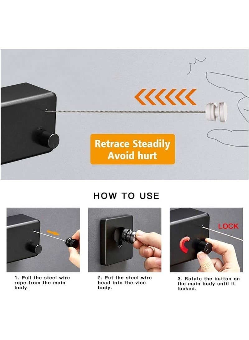 TAPIT 4.2M Retractable Clothesline Wall Mounted, Clothes Line Indoor/Outdoor, Non-Sagging Heavy Duty Steel Wire Clothes Drying Laundry Line (Black) - Image 4