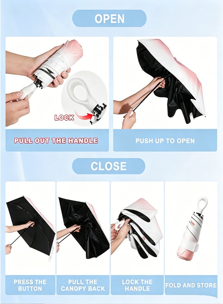 Mini Sun Umbrella UPF 50+, umbrella for sun, Folding Umbrellas Travel Umbrella, Sun umbrella, Portable umbrella, Folding Lightweight Umbrella for Purse Compact Portable Parasol Summer UV Protection Cute Umbrellas - Image 5