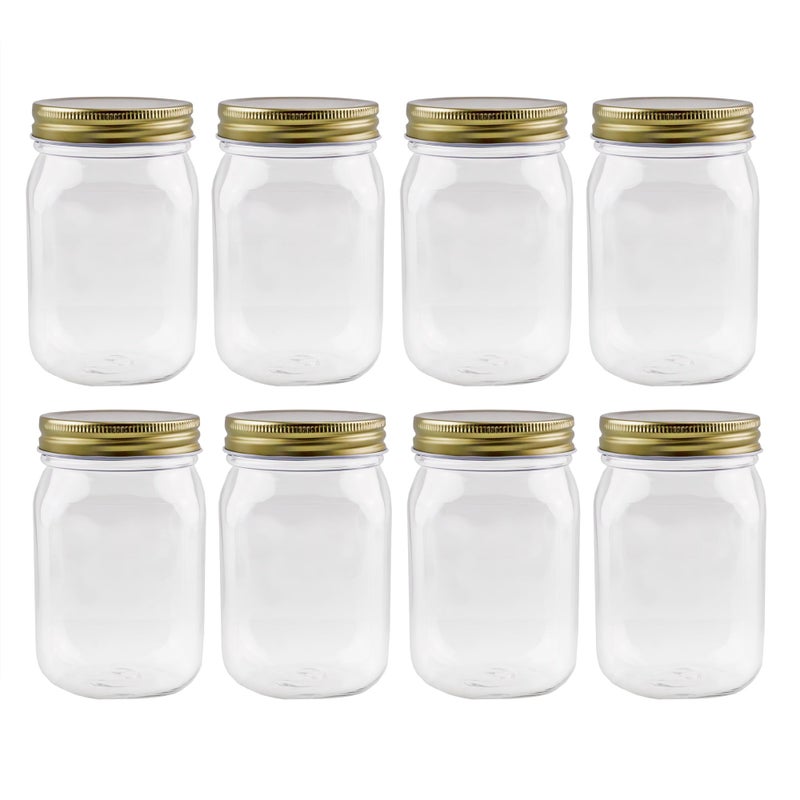 Cornucopia Brands 16oz Clear Plastic Mason Jars 8Pack Gold Metal Lids PET BPAFree Mason Style wOne Piece Lids 2CupPint Capacity - Image 2