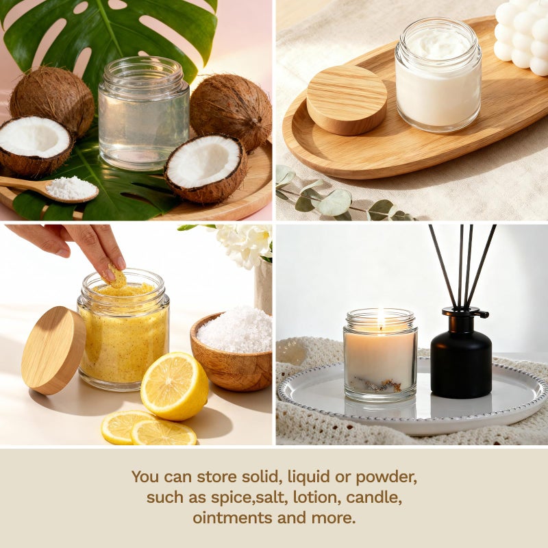 Bumobum 4 oz Small Glass Jars with Lids, Bumobum Clear Cosmetic Jars with Plastic Woodgrain Lids, 120ml Refillable Empty Containers for Cream, Salve, Powders and Lotion Storage, 4 Pack - Image 3