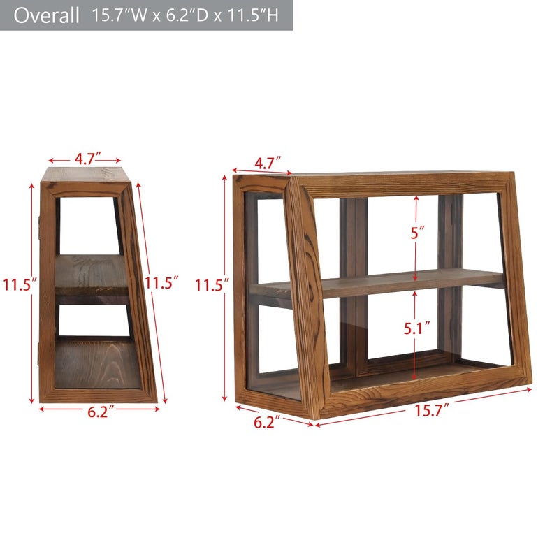 MOOCA Wood and Glass Display Case, Double Door with Adjustable 2-Level Collectible Display Case for Mini Funko Pop Figures, Bakery Pastry Container, Jewelry Organizer Storage, Brown Color - Image 2