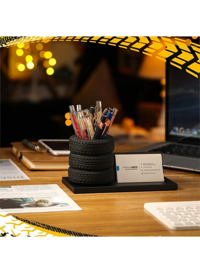 ايرسيدا مجموعة أدوات مكتبية على شكل إطار حامل أقلام على شكل إطار حامل بطاقات عمل على شكل إطار منظم مكتب للسيارات أداة حامل بطاقات عمل للمكتب هدية لمحبي السيارات والميكانيكيين (أسود، إطار) - Image 3