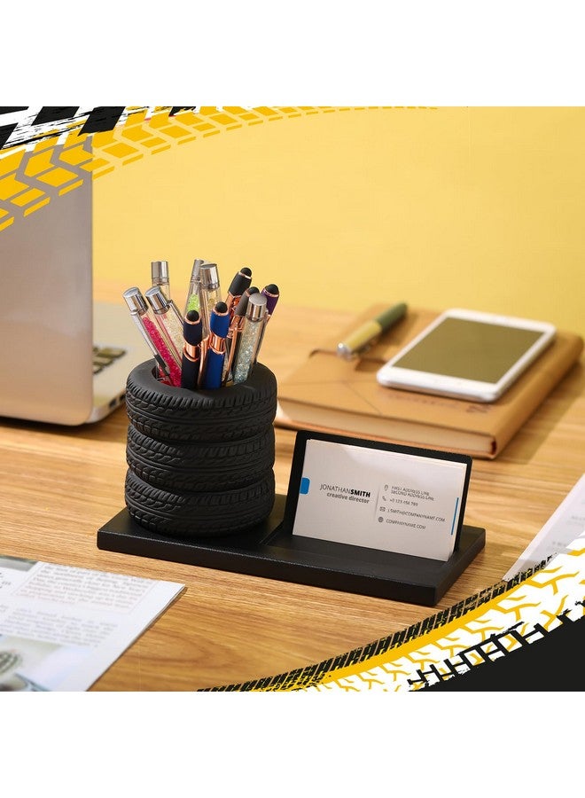 ايرسيدا مجموعة أدوات مكتبية على شكل إطار حامل أقلام على شكل إطار حامل بطاقات عمل على شكل إطار منظم مكتب للسيارات أداة حامل بطاقات عمل للمكتب هدية لمحبي السيارات والميكانيكيين (أسود، إطار) - Image 2