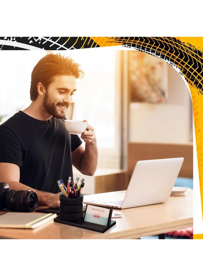 ايرسيدا مجموعة أدوات مكتبية على شكل إطار حامل أقلام على شكل إطار حامل بطاقات عمل على شكل إطار منظم مكتب للسيارات أداة حامل بطاقات عمل للمكتب هدية لمحبي السيارات والميكانيكيين (أسود، إطار) - Image 4