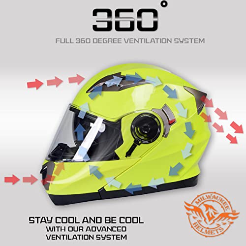 Milwaukee Helmets MPH9809DOT Ionized Neon Yellow Advanced Motorcycle Modular Helmet Biker w/ Drop Down Visor - X-Large - Image 4