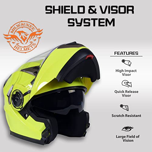Milwaukee Helmets MPH9809DOT Ionized Neon Yellow Advanced Motorcycle Modular Helmet Biker w/ Drop Down Visor - X-Large - Image 5