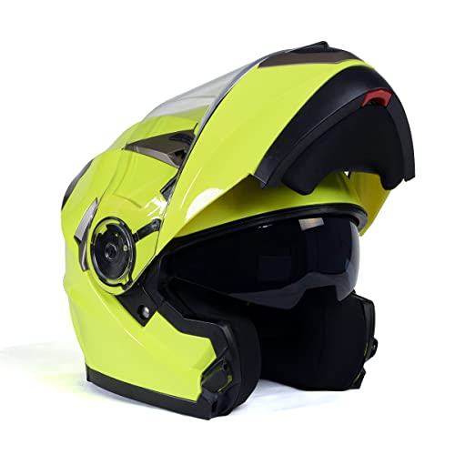 Milwaukee Helmets MPH9809DOT Ionized Neon Yellow Advanced Motorcycle Modular Helmet Biker w/ Drop Down Visor - X-Large - Image 1
