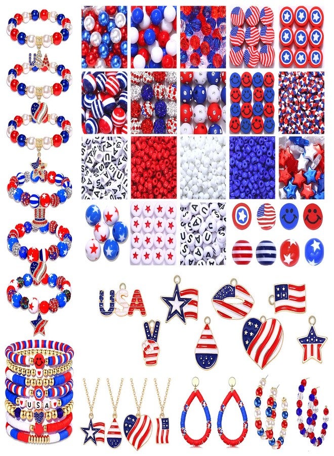 CEALXHENY 1050PCS+ American Flag Charms 4th of July Patriotic Beads for Jewelry Making Independence Day Star Heart Pendants for Necklace Earring Bracelet Making DIY Crafts - Image 1