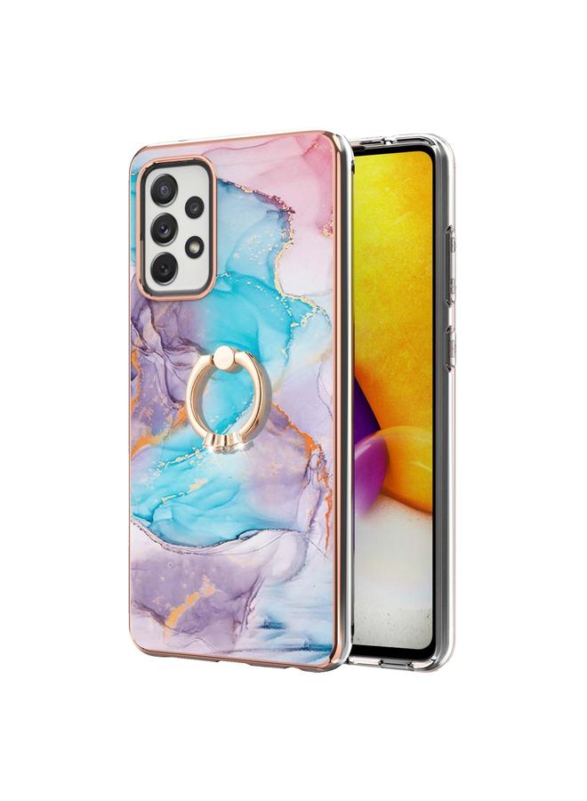 S-TOP Case For Samsung Galaxy A72 4G/5G Electroplating Pattern IMD TPU Shockproof Case with Rhinestone Ring Holder - Image 2