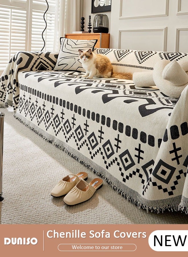 DUNISO Double Sided Chenille Sofa Cover, Washable Geometric Stylish Couch Cover,Tassel Pattern Sofa Cover,Four Seasons Washable Sofa Blanket, Couch Furniture Protector, Non Slip Sectional Sofa Slipcover(180*130cm)  - Image 1