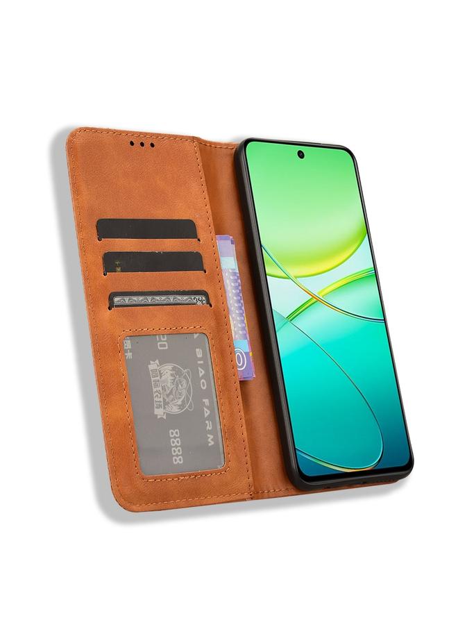 erorex Case For vivo Y58 5G Magnetic Buckle Retro Texture Leather Phone Case - Image 4