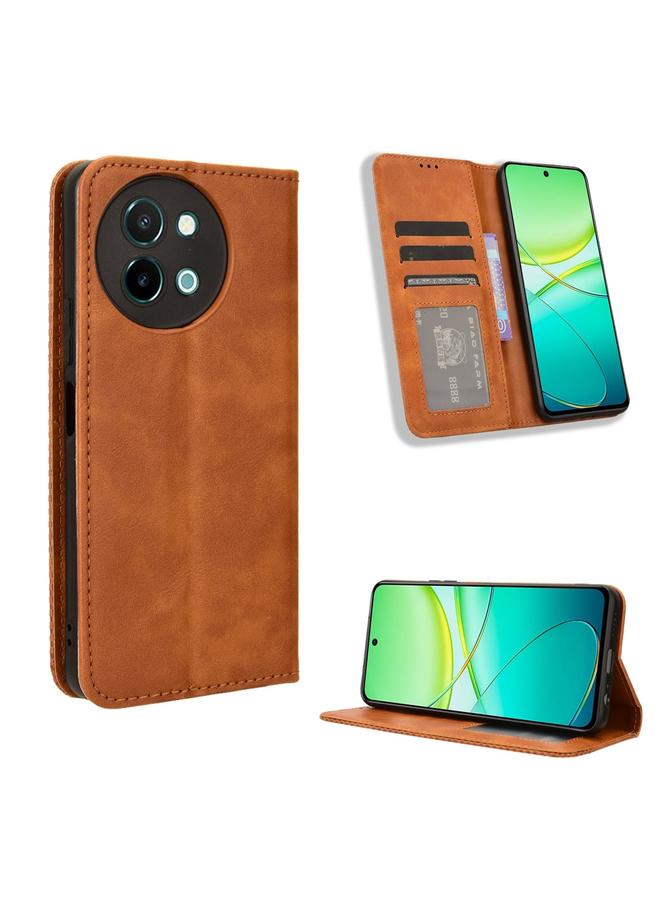 erorex Case For vivo Y58 5G Magnetic Buckle Retro Texture Leather Phone Case - Image 1