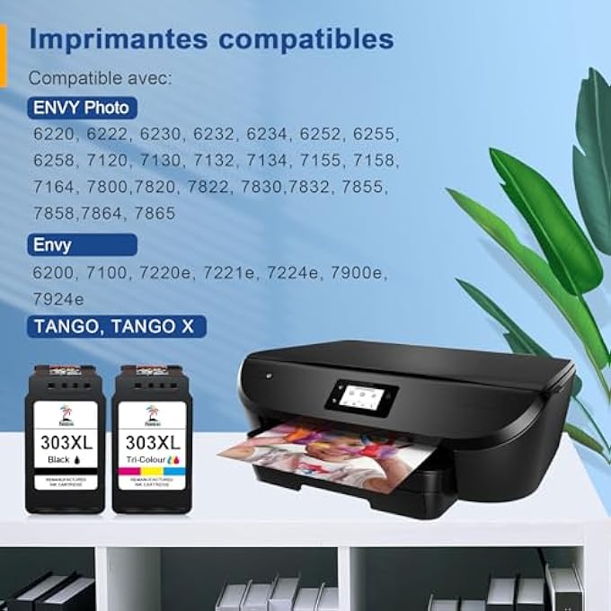 REMANUFACTURED COMPATIBLE CARTRIDGES FOR 303XL INK CARTRIDGES FOR 303 XL FOR ENVY PHOTO 6220 6230 6232 6234 7130 7134 7220 7800 7830 7900 TANGO X (1 BLACK, 1 TRICOLOUR) - Image 3