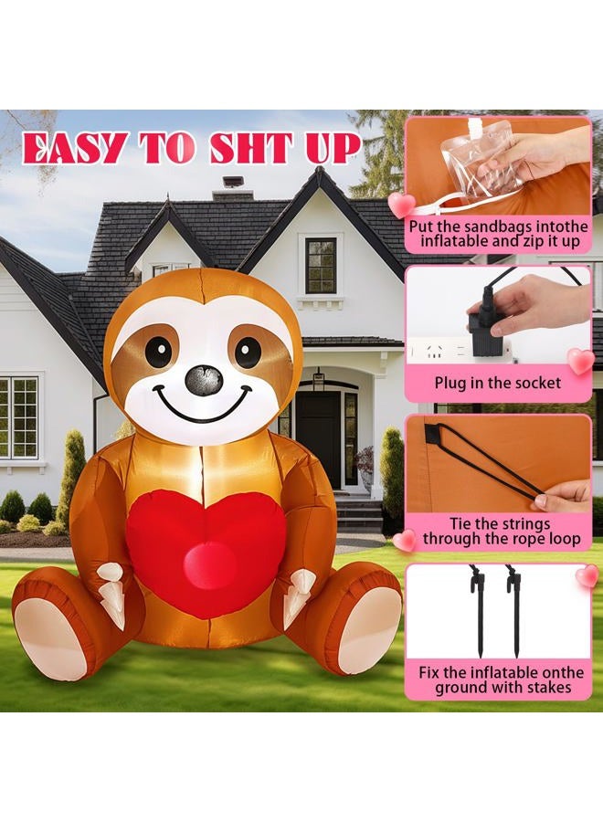 Glooglitter 4ft Valentine's Day Inflatable Sloth with Love Heart LED Lighted Valentines Blow up Yard Decorations for Party Anniversary Wedding Propose Garden Lawn Indoor Outdoor Decor - Image 3
