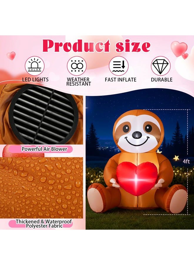 Glooglitter 4ft Valentine's Day Inflatable Sloth with Love Heart LED Lighted Valentines Blow up Yard Decorations for Party Anniversary Wedding Propose Garden Lawn Indoor Outdoor Decor - Image 2