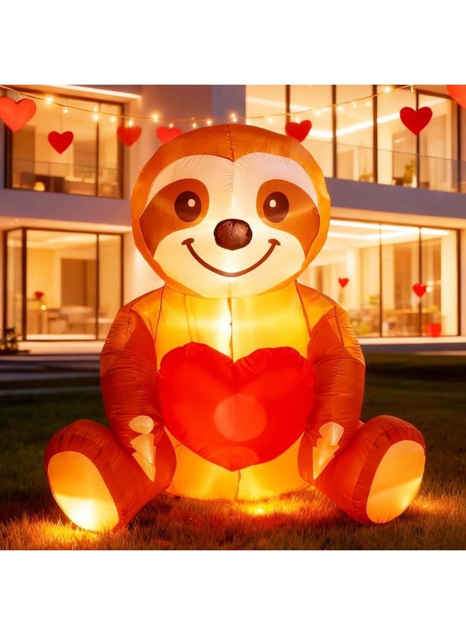 Glooglitter 4ft Valentine's Day Inflatable Sloth with Love Heart LED Lighted Valentines Blow up Yard Decorations for Party Anniversary Wedding Propose Garden Lawn Indoor Outdoor Decor - Image 1