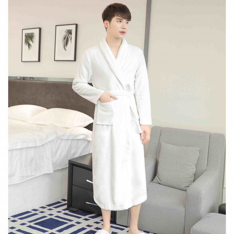 Coral Fleece Nightgown New Thickened Long Flannel Warm Pajamas Couple Plus Size Men And Women Home - Image 1
