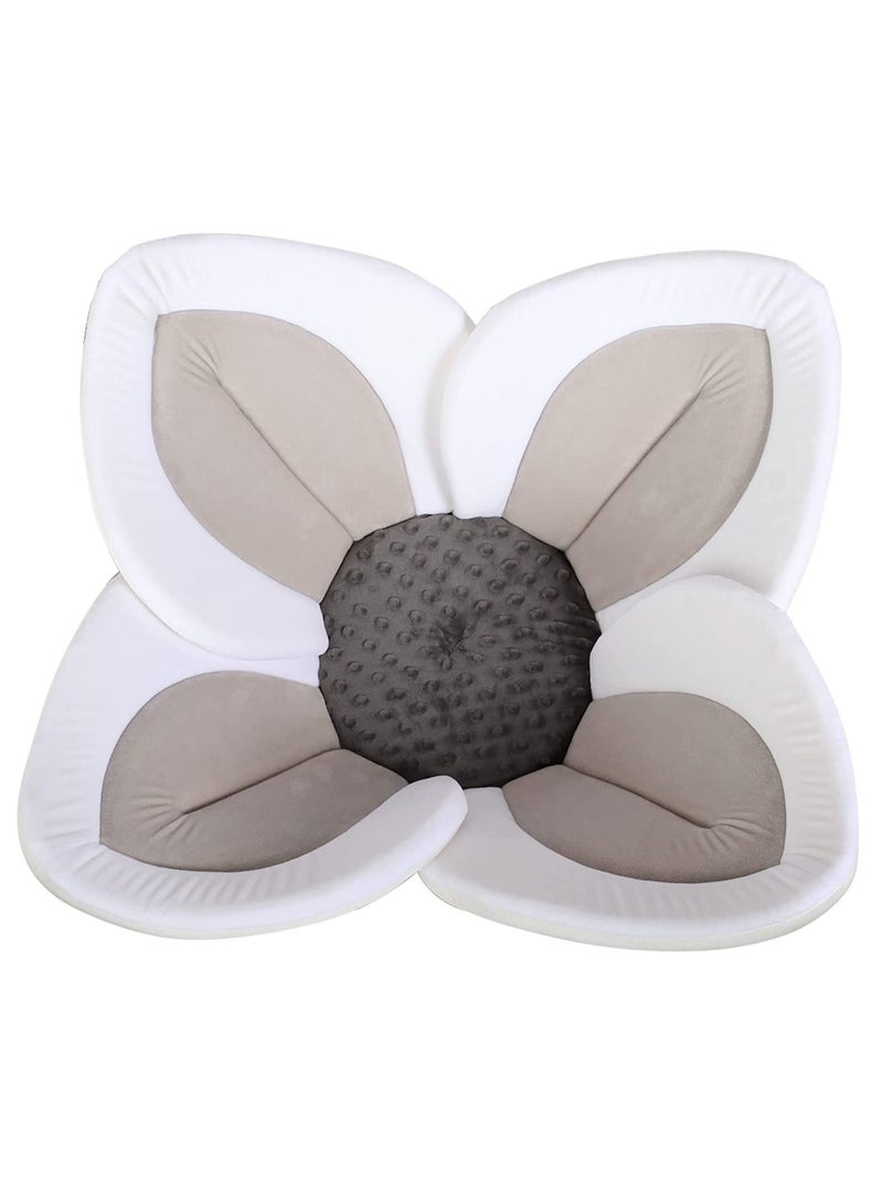 Gonice Organic Flower Baby Bath Seat Baby Bath Mat, Plush Washer-Safe Flower Seat for Newborns, Lotus Flower Baby Bath Pad Fits Bathtub Sink Tub (Gray, 4 Petals) - Image 1