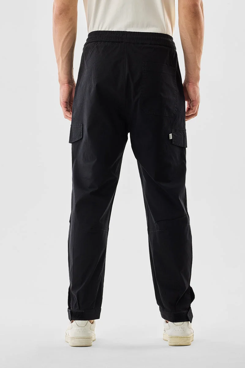 Snitch Black Adjustable Cuff Regular Fit Joggers for Men | Best Price UAE