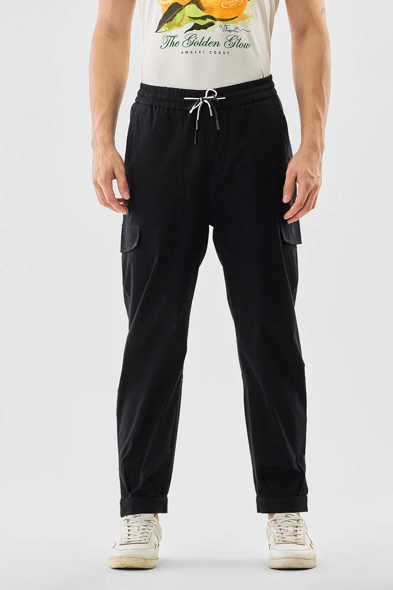 Snitch Black Adjustable Cuff Regular Fit Joggers for Men | Best Price UAE