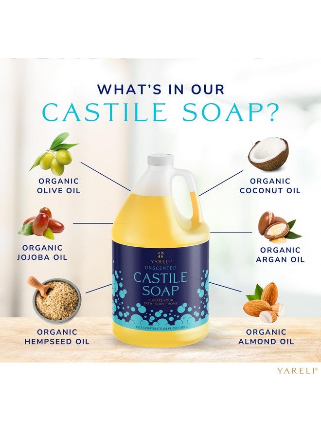 YARELI Pure Castile Soap Liquid, Unscented, with All Organic Oils for Adults, Kids and Babies as Body Wash or Hand Soap, 64oz Refill - Image 2
