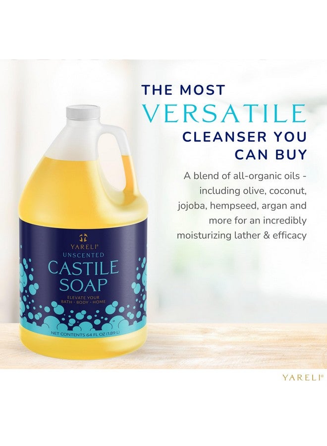 YARELI Pure Castile Soap Liquid, Unscented, with All Organic Oils for Adults, Kids and Babies as Body Wash or Hand Soap, 64oz Refill - Image 4
