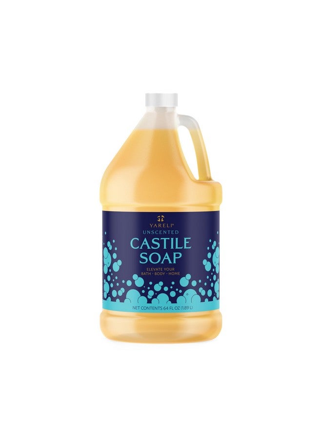 YARELI Pure Castile Soap Liquid, Unscented, with All Organic Oils for Adults, Kids and Babies as Body Wash or Hand Soap, 64oz Refill - Image 1