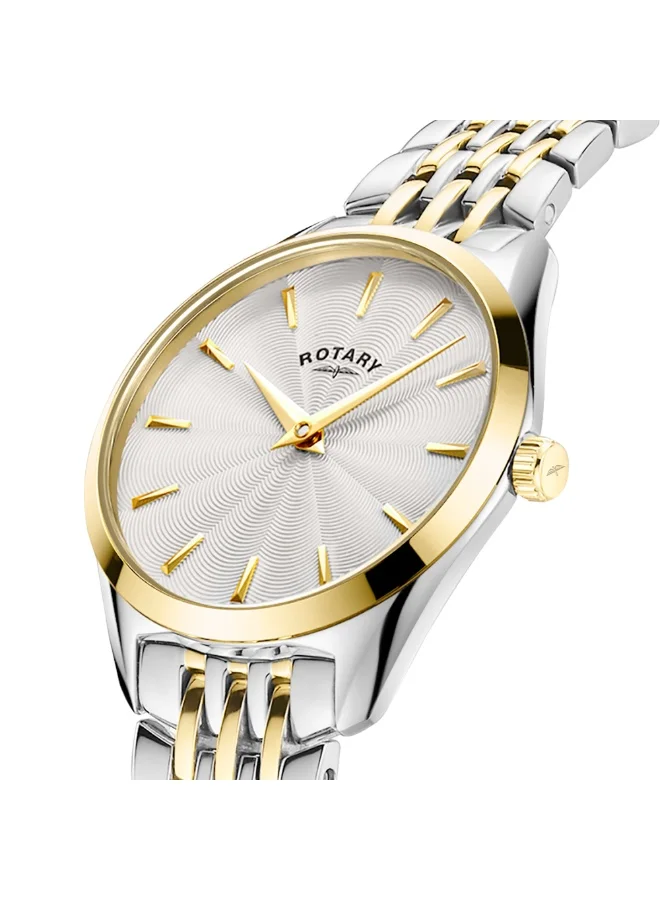ROTARY Rotary Ladie's Ultra Slim Silver & Gold Plated Stainless Steel Bracelet Watch - LB08011/02